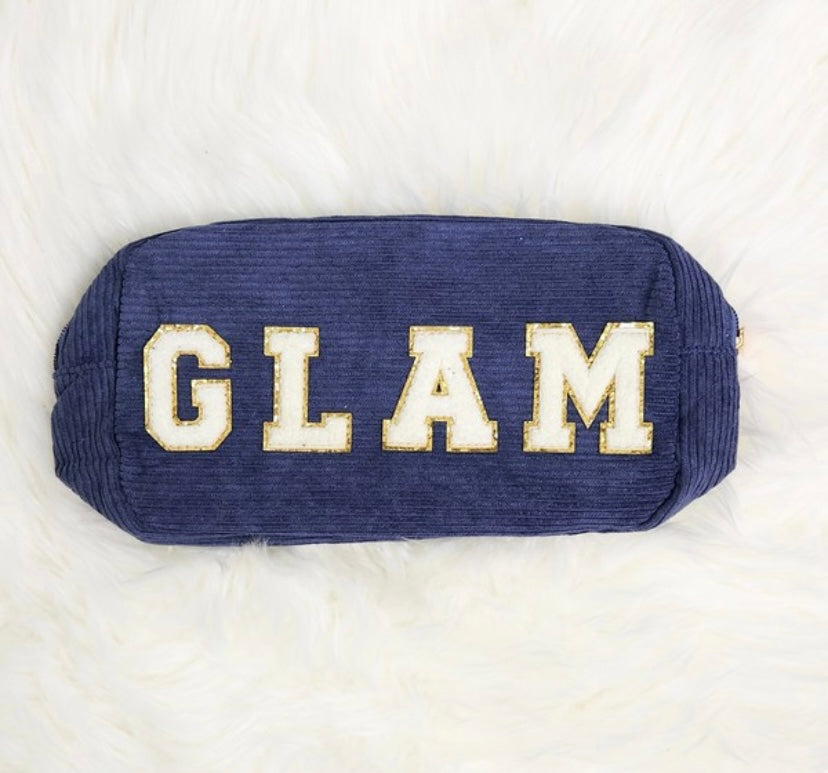 Corduroy Varsity Letter Patch Cosmetic Bag